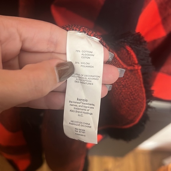 Kensie Red & Black Buffalo Check Shawl Poncho - Picture 6 of 6